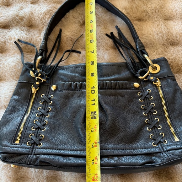 B. Makowsky leather hobo shoulder bag with gold hardware and lace-up - Picture 8 of 11